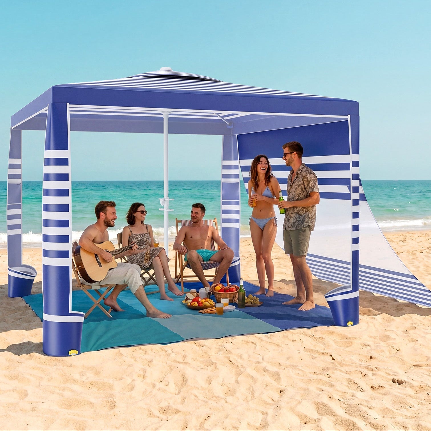 Beach Cabana Large Beach Canopy with Side Wall, Easy Setup Beach Tent Sun Shelter