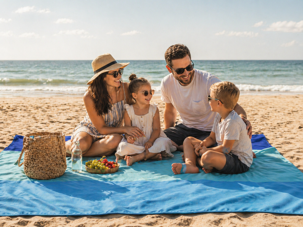 Tri-Tone Ultralight Beach Blanket – Windproof & Sand-Free Comfort